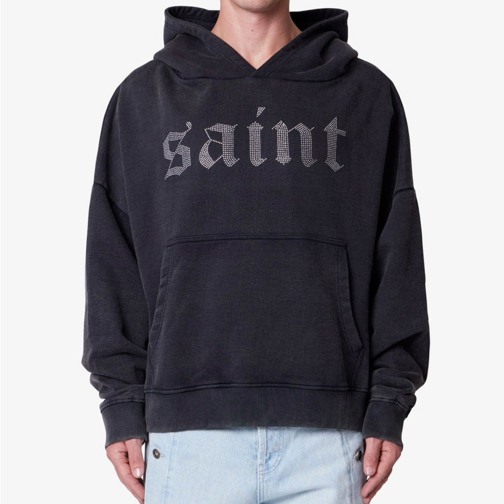 MNML Black Hoodie with Saint Graphic